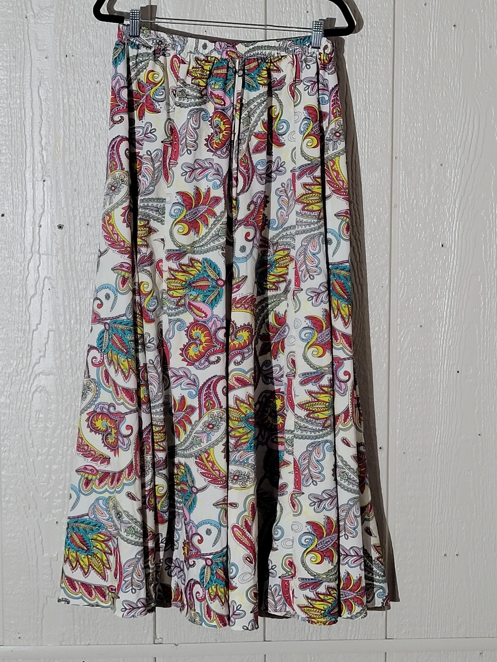 White Paisley Print A-Line Maxi Skirt